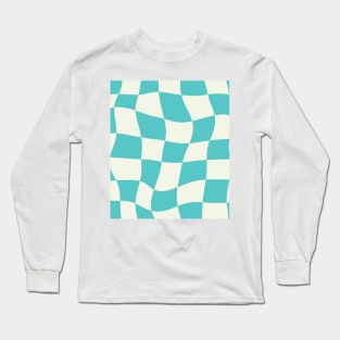 Turquoise Swirl Checkered Pattern Y2K Danish Pastel Pattern Long Sleeve T-Shirt